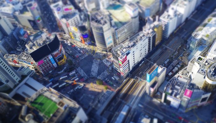 渋谷スクランブルの屋上から撮影した交差点（ジオラマ風）